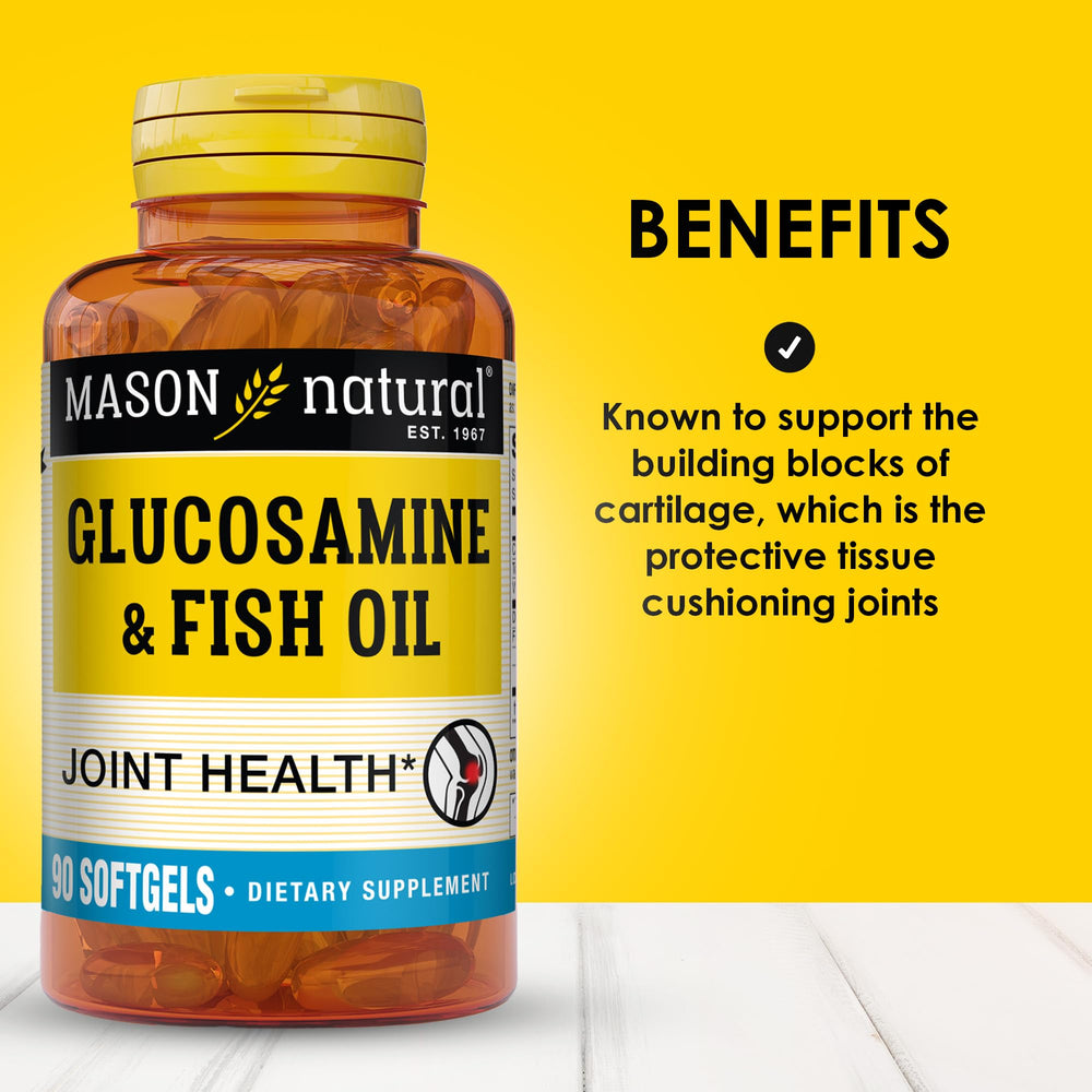 Mason Natural glucosamine fish oil bottle back label highlights clean ingredients