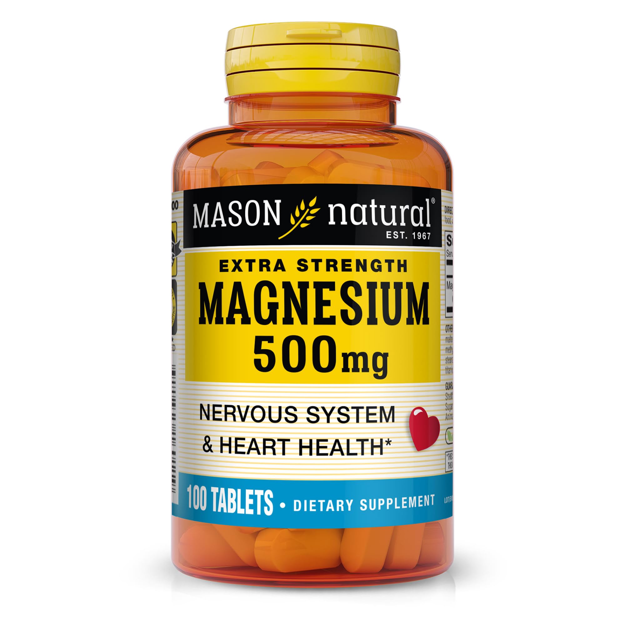 Mason Natural Magnesium 500 mg bottle ready for daily use.