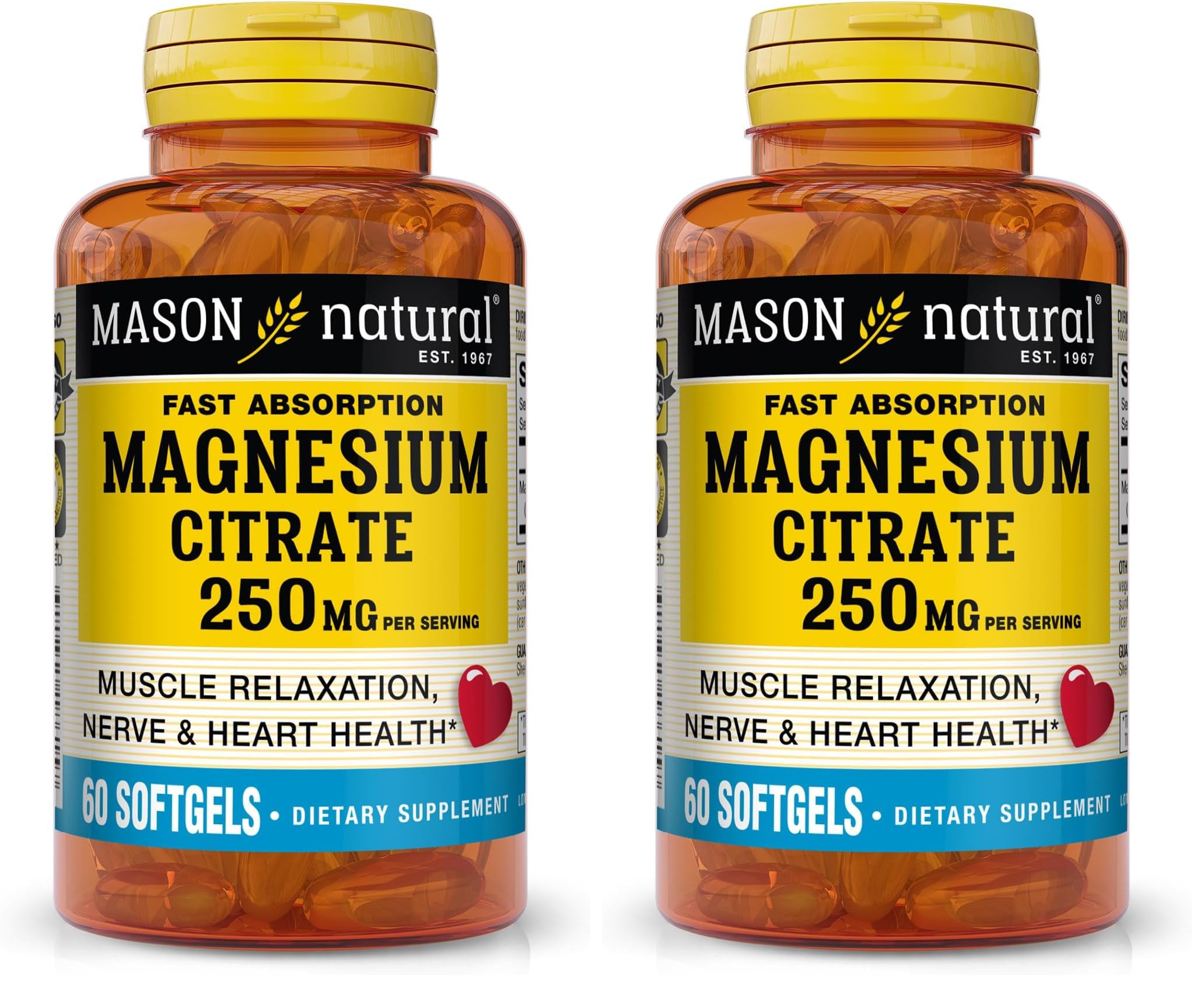 Mason Natural Magnesium Citrate bottle front for daily support of muscles and nerves.