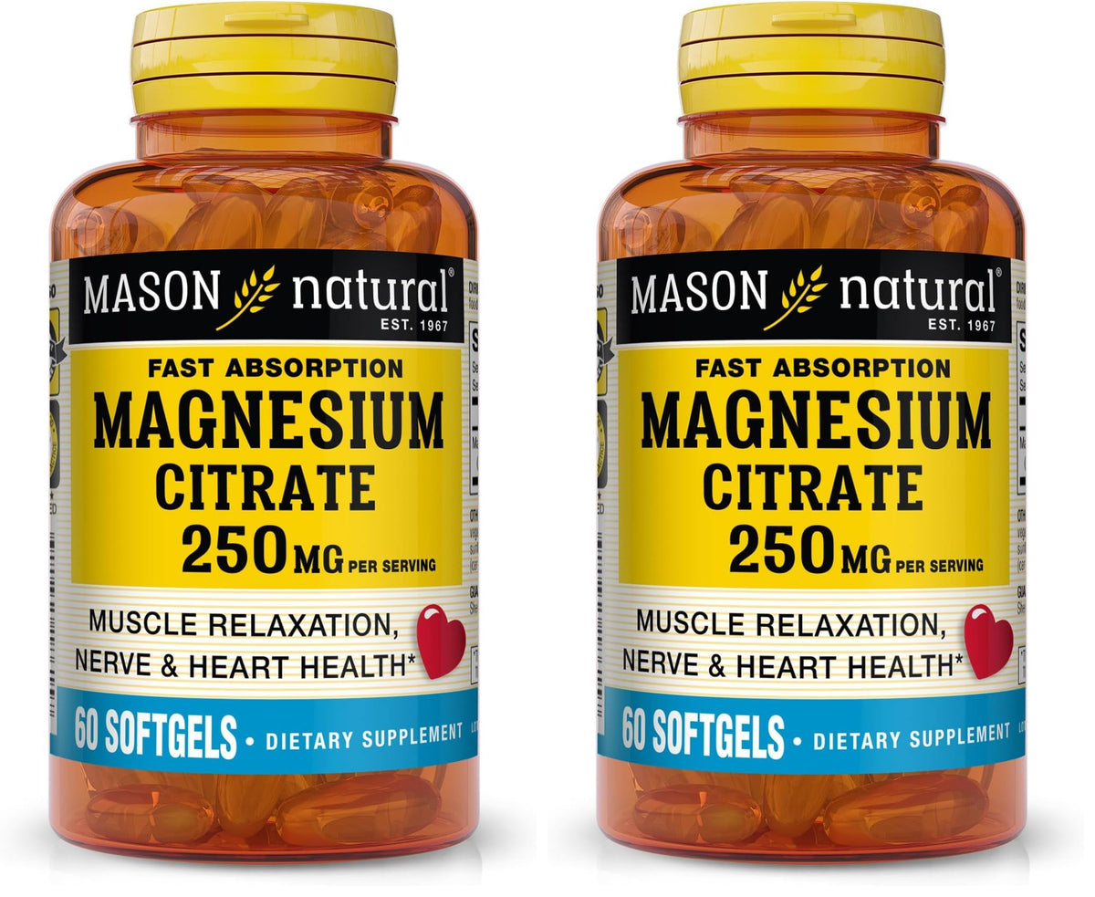Mason Natural Magnesium Citrate bottle front for daily support of muscles and nerves.