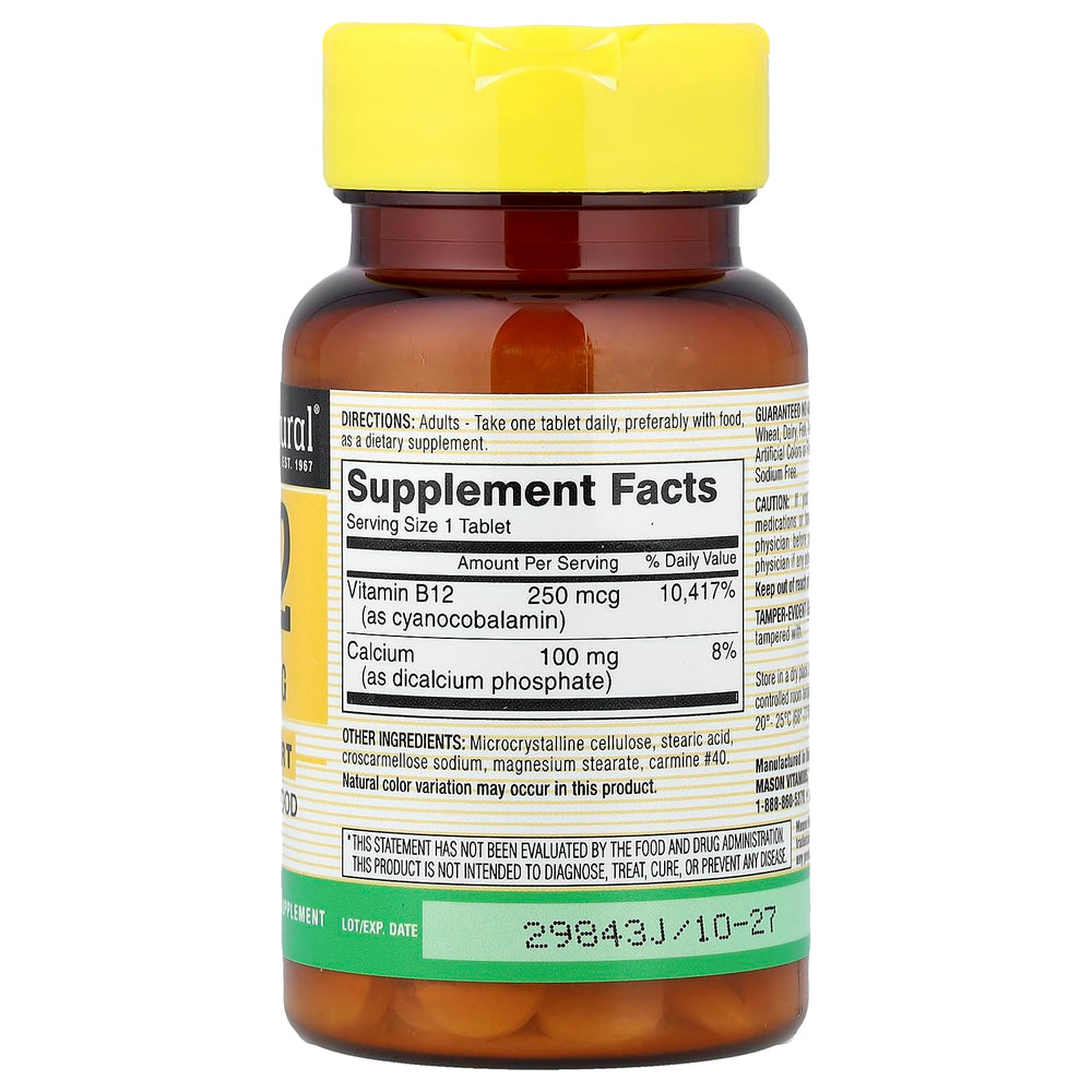 Closeup of Mason B12 tablets, ideal for everyday wellness.