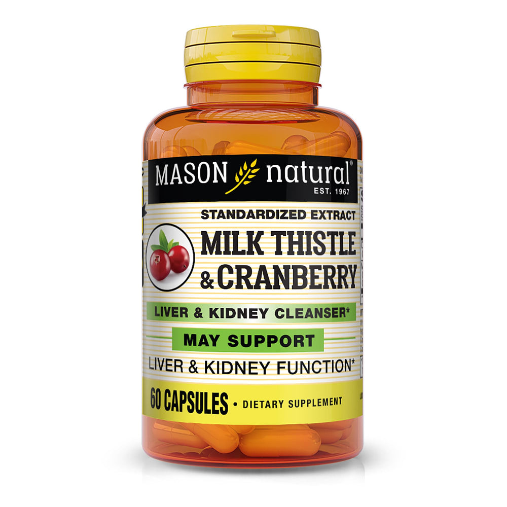 Mason Natural Milk Thistle Cranberry bottle with capsules for liver and kidney support