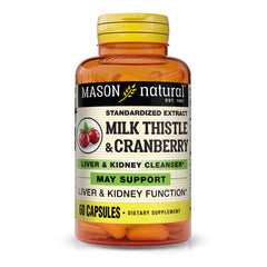 Mason Natural Milk Thistle Cranberry bottle with capsules for liver and kidney support