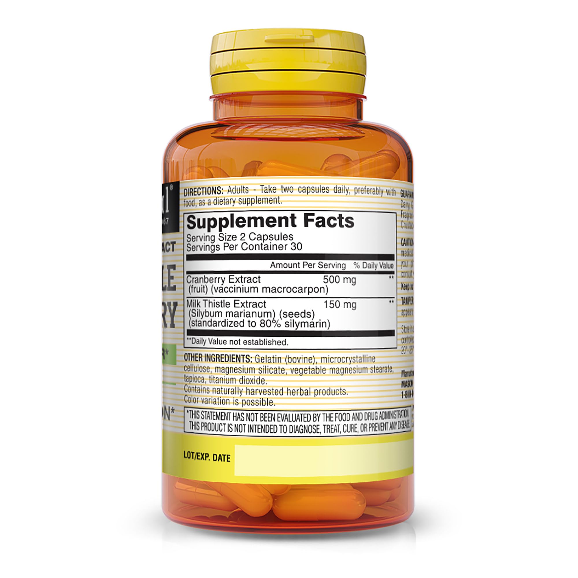 Mason Natural Milk Thistle Cranberry label closeup highlighting quality and formulation