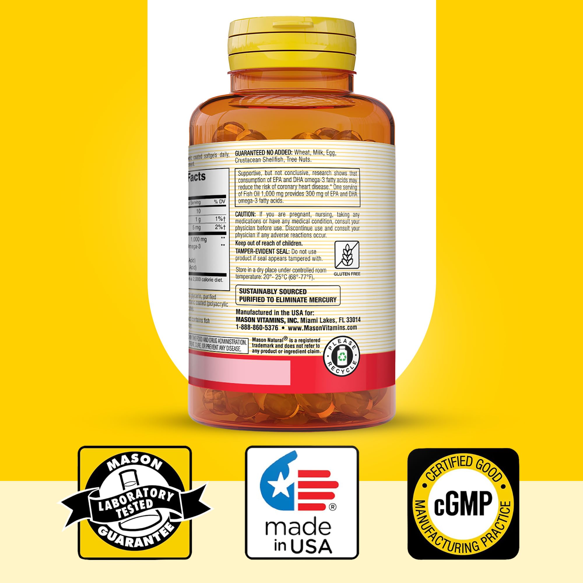 Mason Natural Omega-3 bottle cap and seal indicating quality.