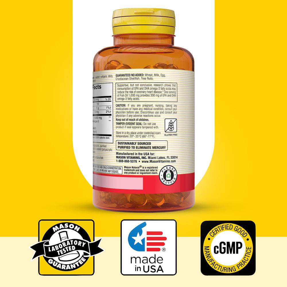 Mason Natural Omega-3 bottle cap and seal indicating quality.