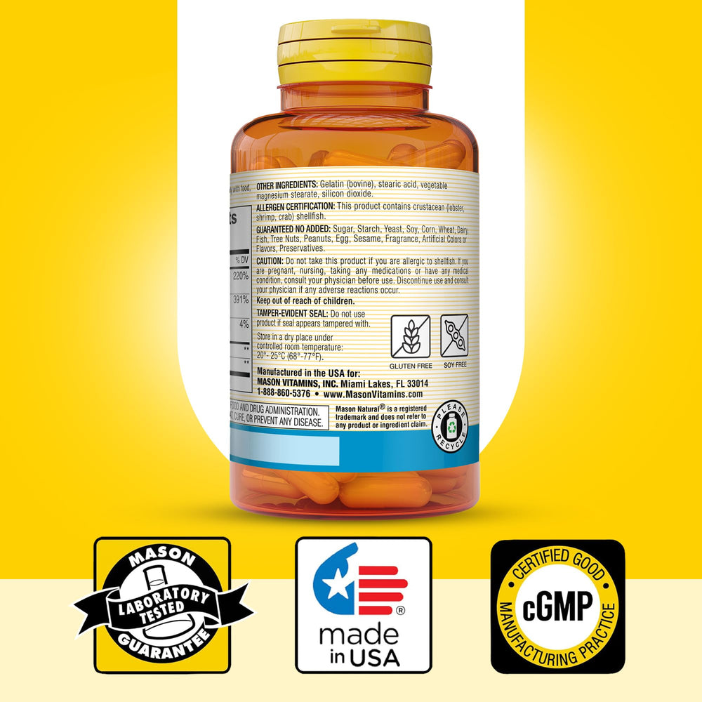 Mason Natural supplement packaging displayed on a store shelf