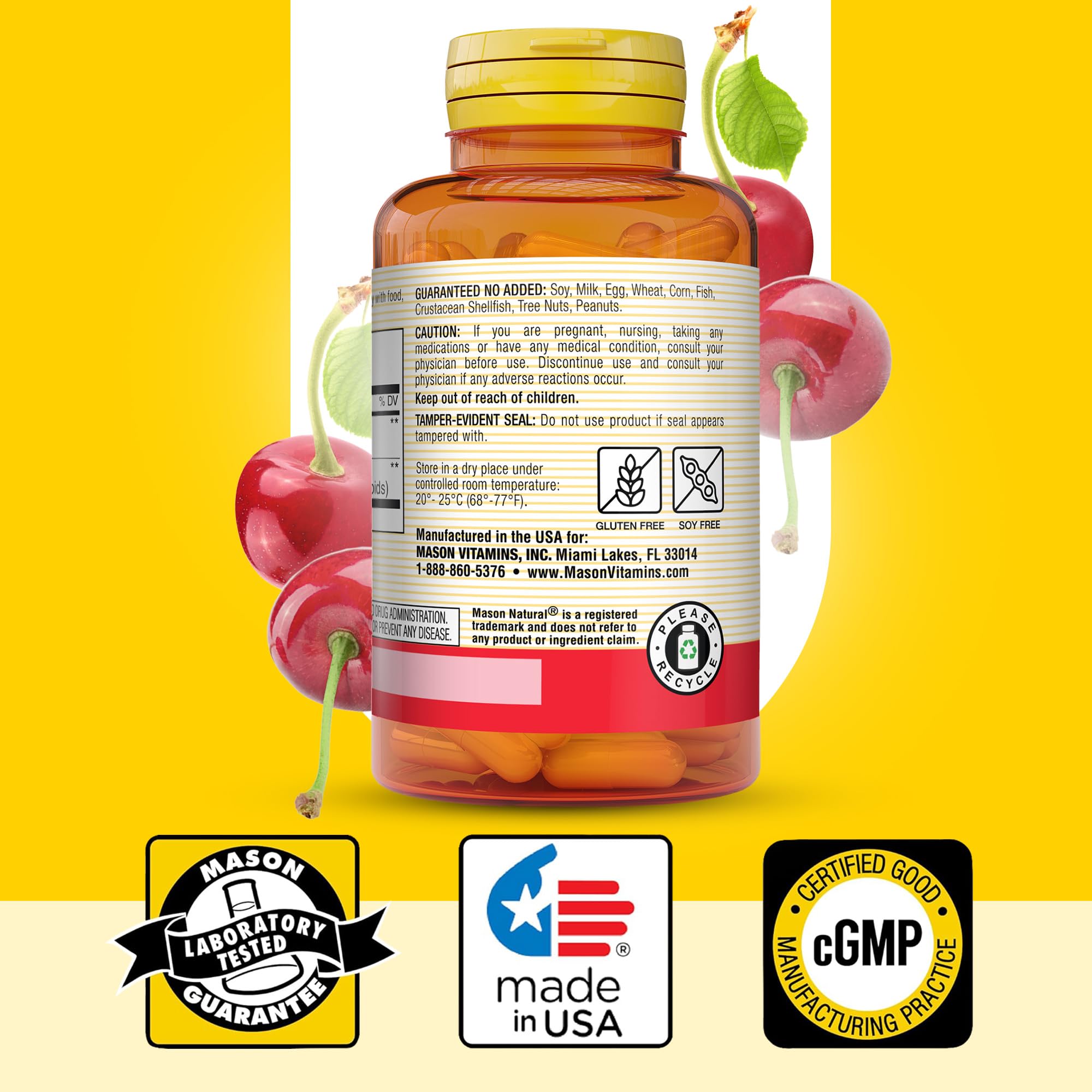 Mason Natural Tart Cherry Turmeric bottle side shows 60-day supply for daily use