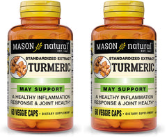 Mason Natural Turmeric 500 mg capsules on a bottle label highlighting joint support.