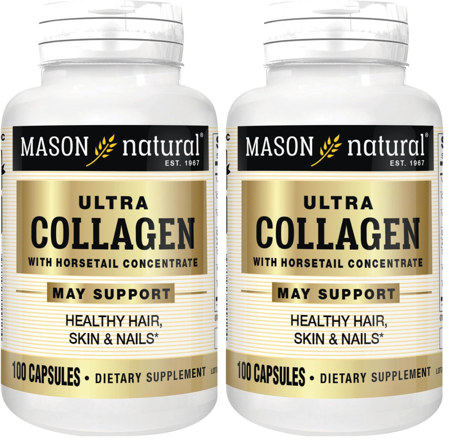Mason Natural Ultra Collagen bottle on a shelf signals daily beauty routine support.