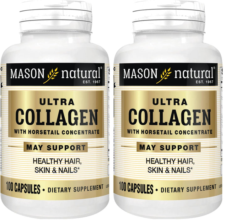 Mason Natural Ultra Collagen bottle on a shelf signals daily beauty routine support.
