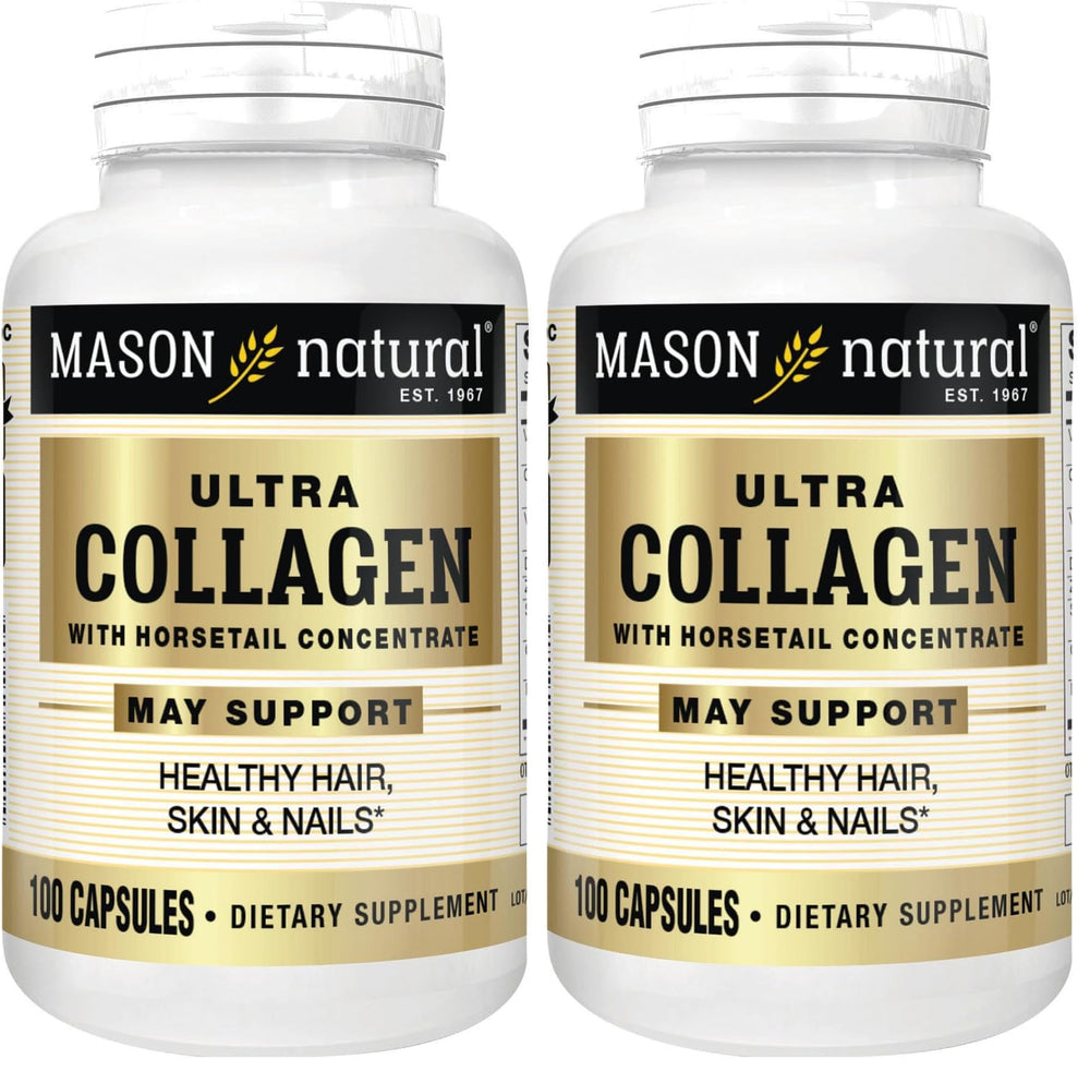 Mason Natural Ultra Collagen bottle on a shelf signals daily beauty routine support.