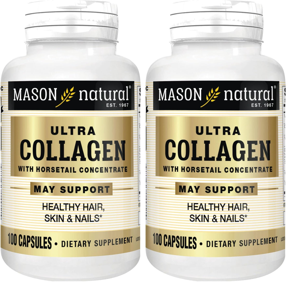 Mason Natural Ultra Collagen bottle on a shelf signals daily beauty routine support.