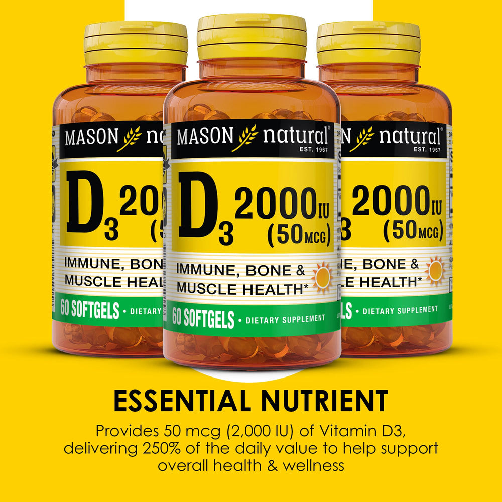 Mason Natural Vitamin D3 bottle front view with easy-to-read label.
