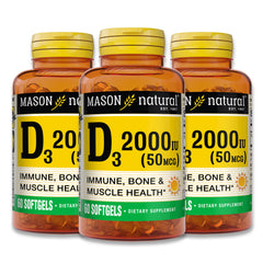 Mason Natural Vitamin D3 2000 IU bottle pour scene for bone health support.