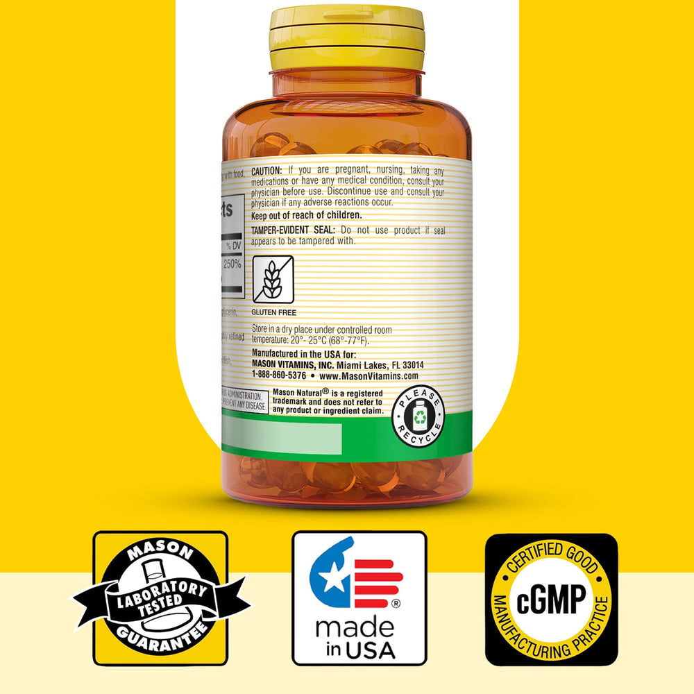 Mason Natural Vitamin D3 label close-up shows 250% DV claim.