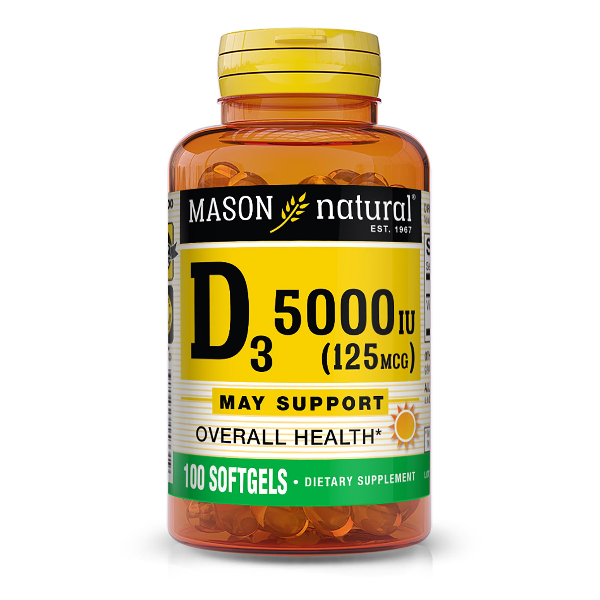 Mason Natural Vitamin D3 softgels bottle for overall wellness support.