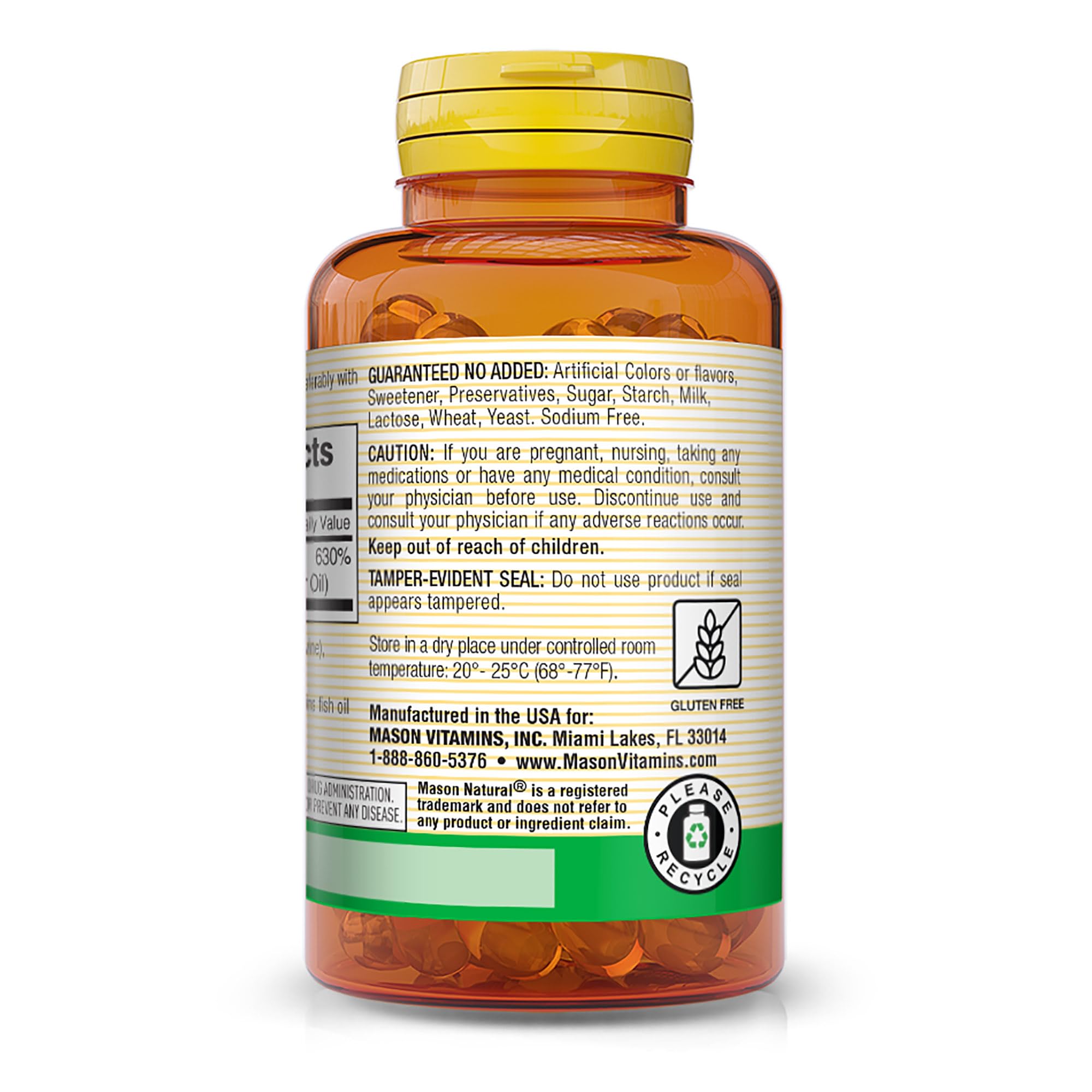 Close-up of Mason Natural Vitamin D3 softgels, smooth and easy to swallow.