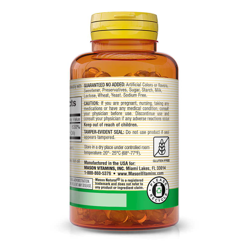 Close-up of Mason Natural Vitamin D3 softgels, smooth and easy to swallow.