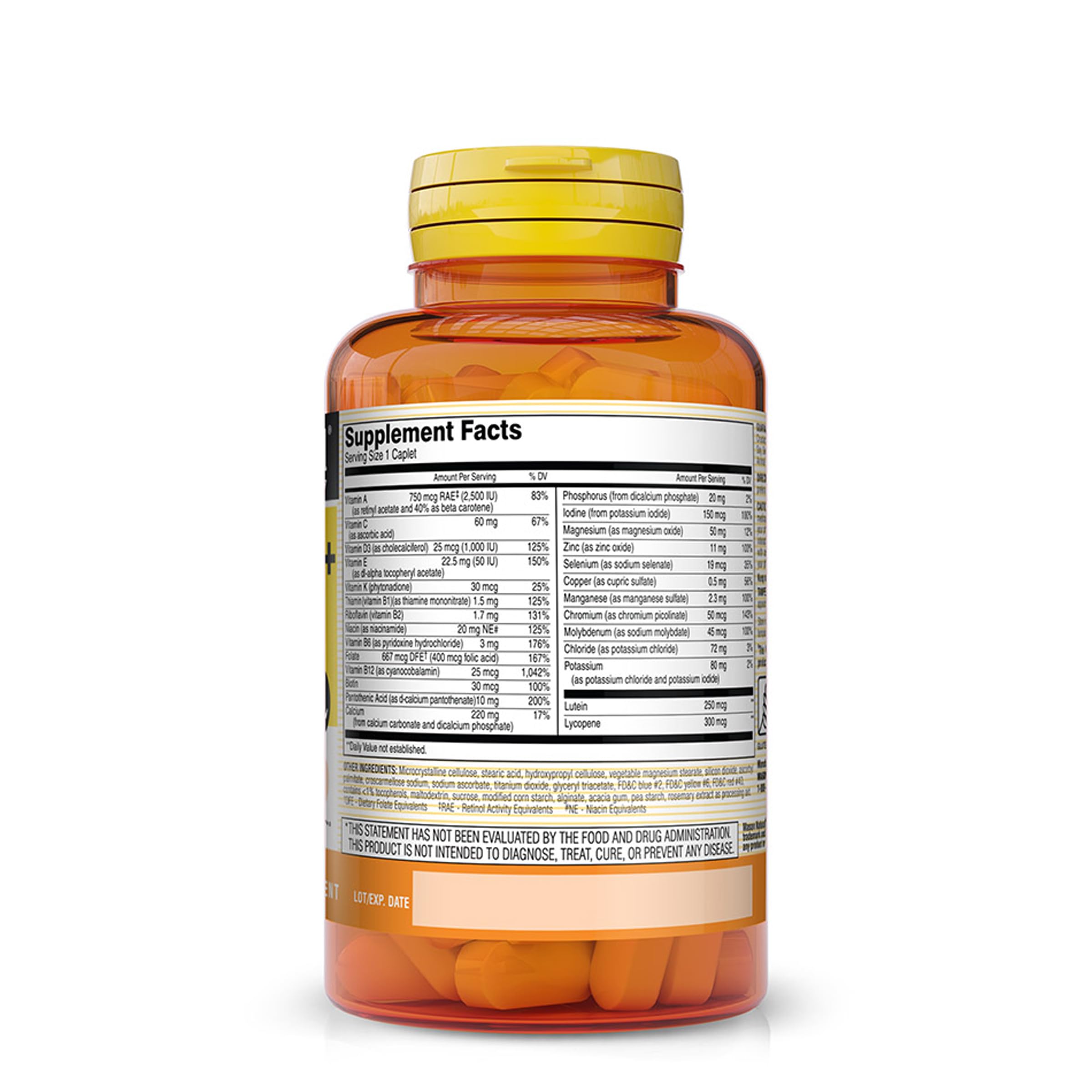 Vitrum 50+ label close-up showing gluten-free and soy-free features