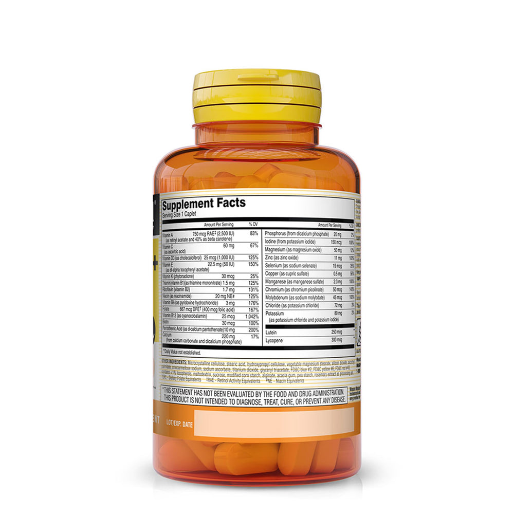 Vitrum 50+ label close-up showing gluten-free and soy-free features