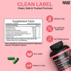 Mastermedi glucosamine chondroitin msm capsules bottle back clear daily ingredients for informed use