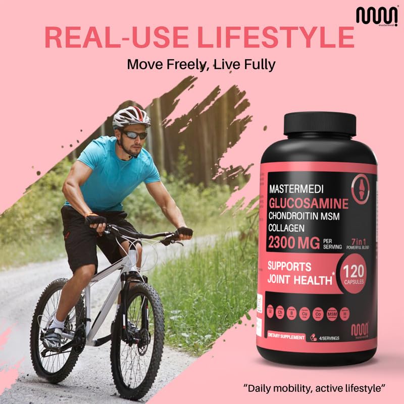 Mastermedi glucosamine chondroitin msm capsules bottle with daily serving convenient 4 capsule routine