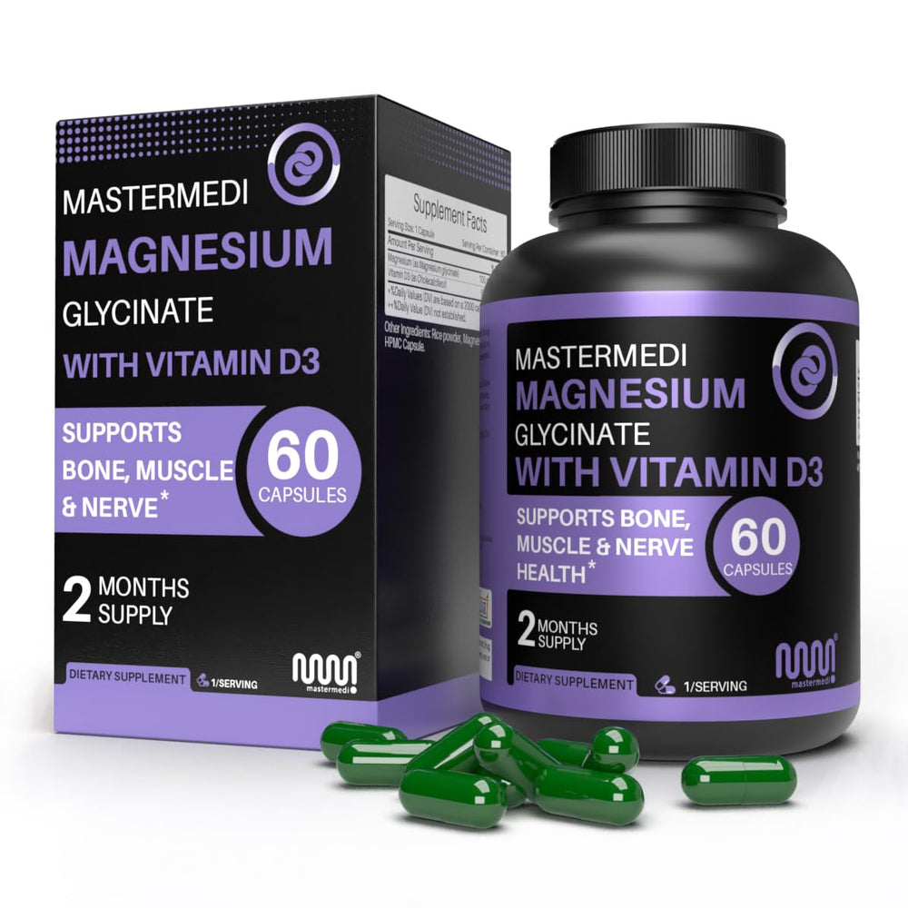 MasterMedi Magnesium Glycinate bottle for daily wellness support.