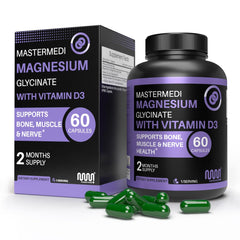 MasterMedi Magnesium Glycinate bottle for daily wellness support.