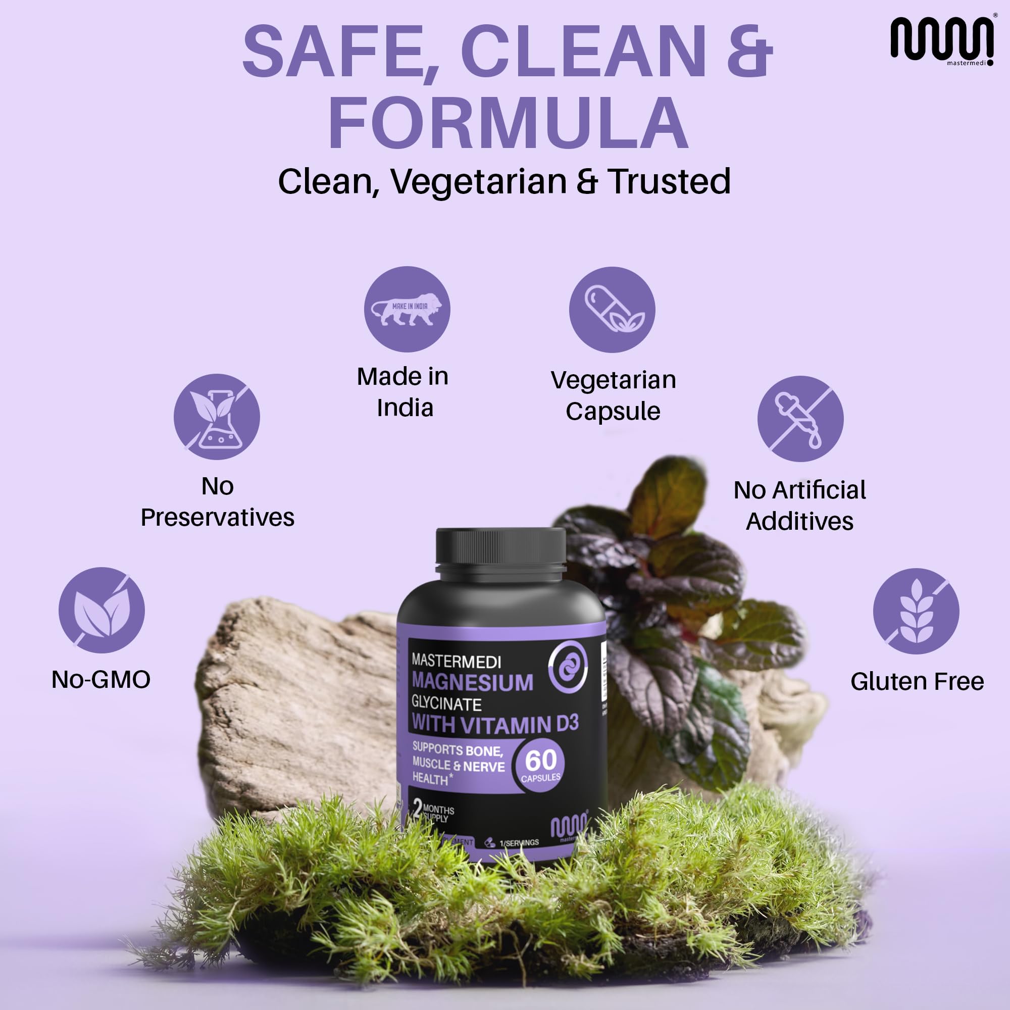 Nutrition facts panel on MasterMedi bottle.