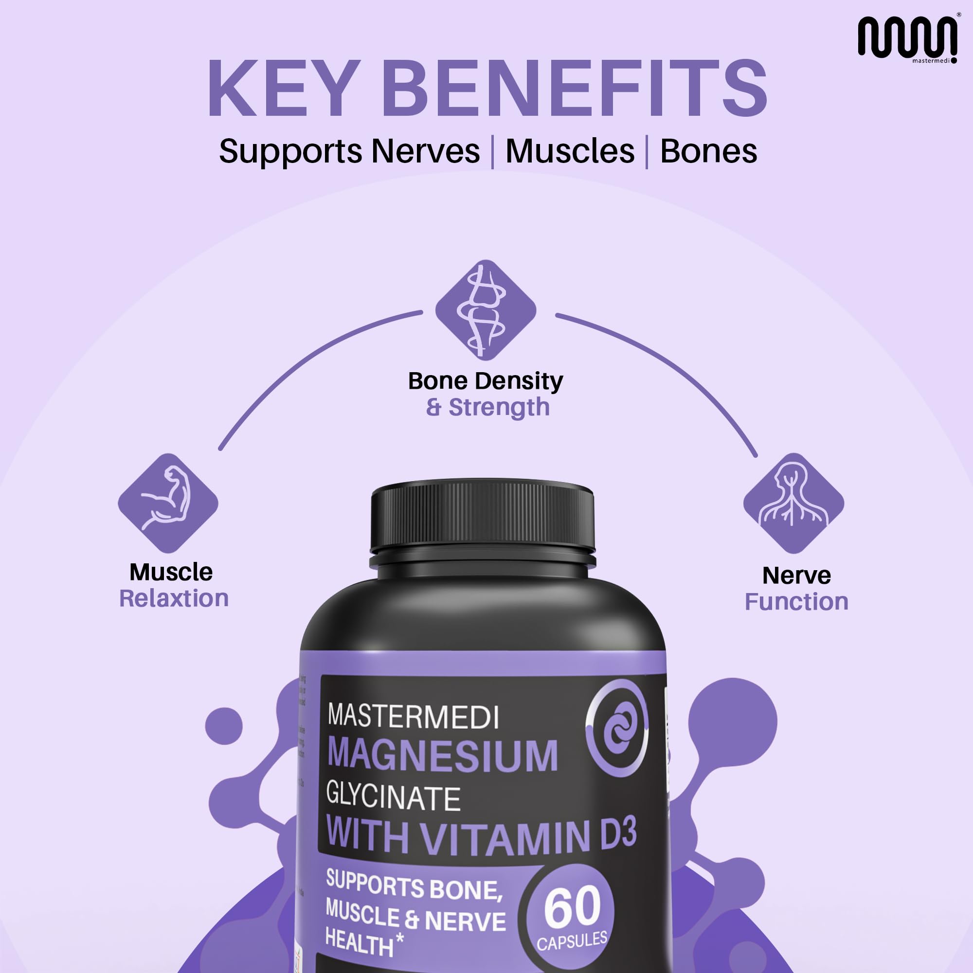 Side-view bottle label highlighting magnesium features for daily support.