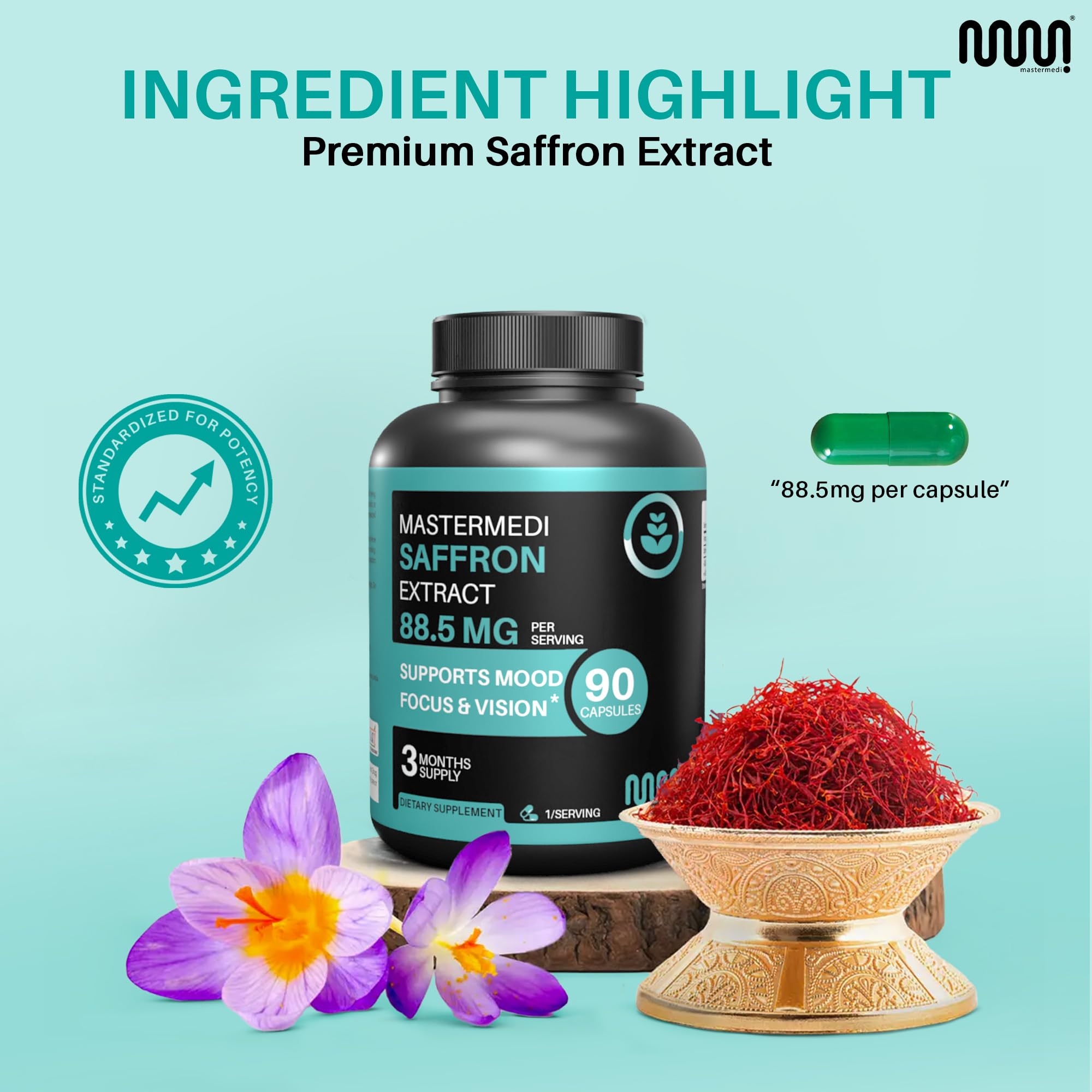 Non-GMO label on Mastermedi saffron capsules