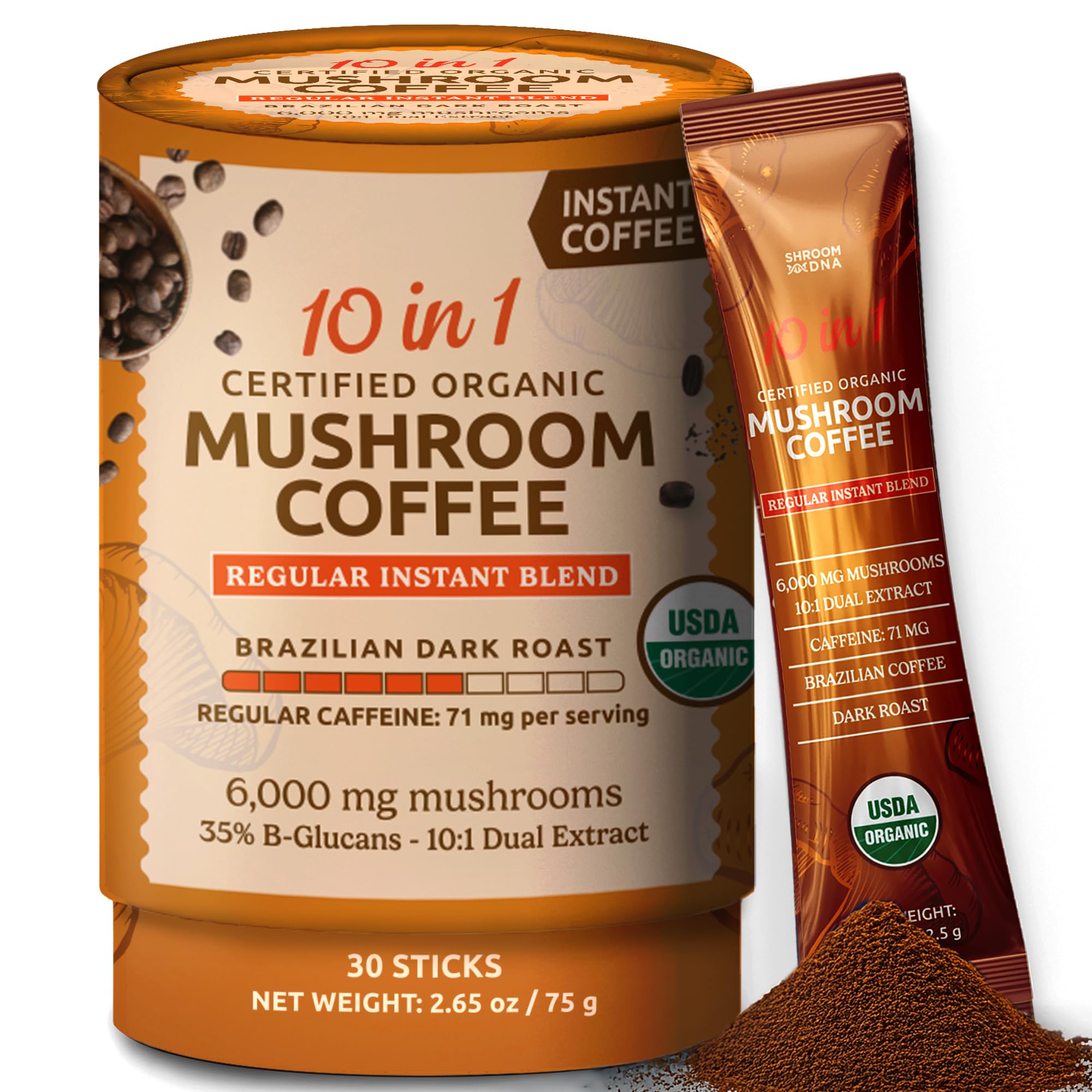 MATCHA DNA 10-in-1 organic mushroom coffee pack for quick daily energy.