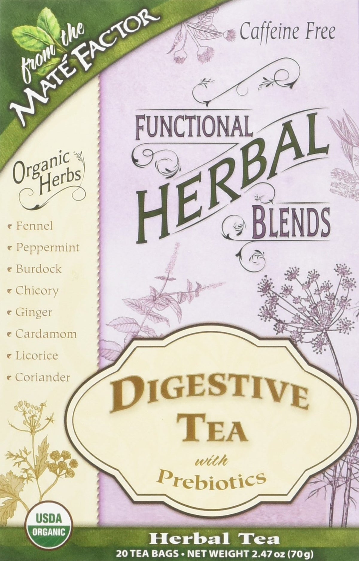 Mate Factor Digestive Tea with prebiotics in a cozy mug, daily gut comfort.
