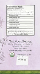 Mate Factor herbal blend steam rising, relaxing ritual after meals for digestion.