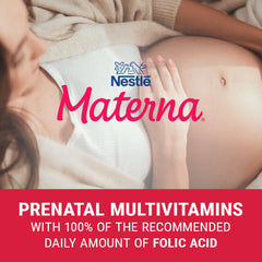 Materna Nestlé Prenatal bottle cap showing easy dosage with food.