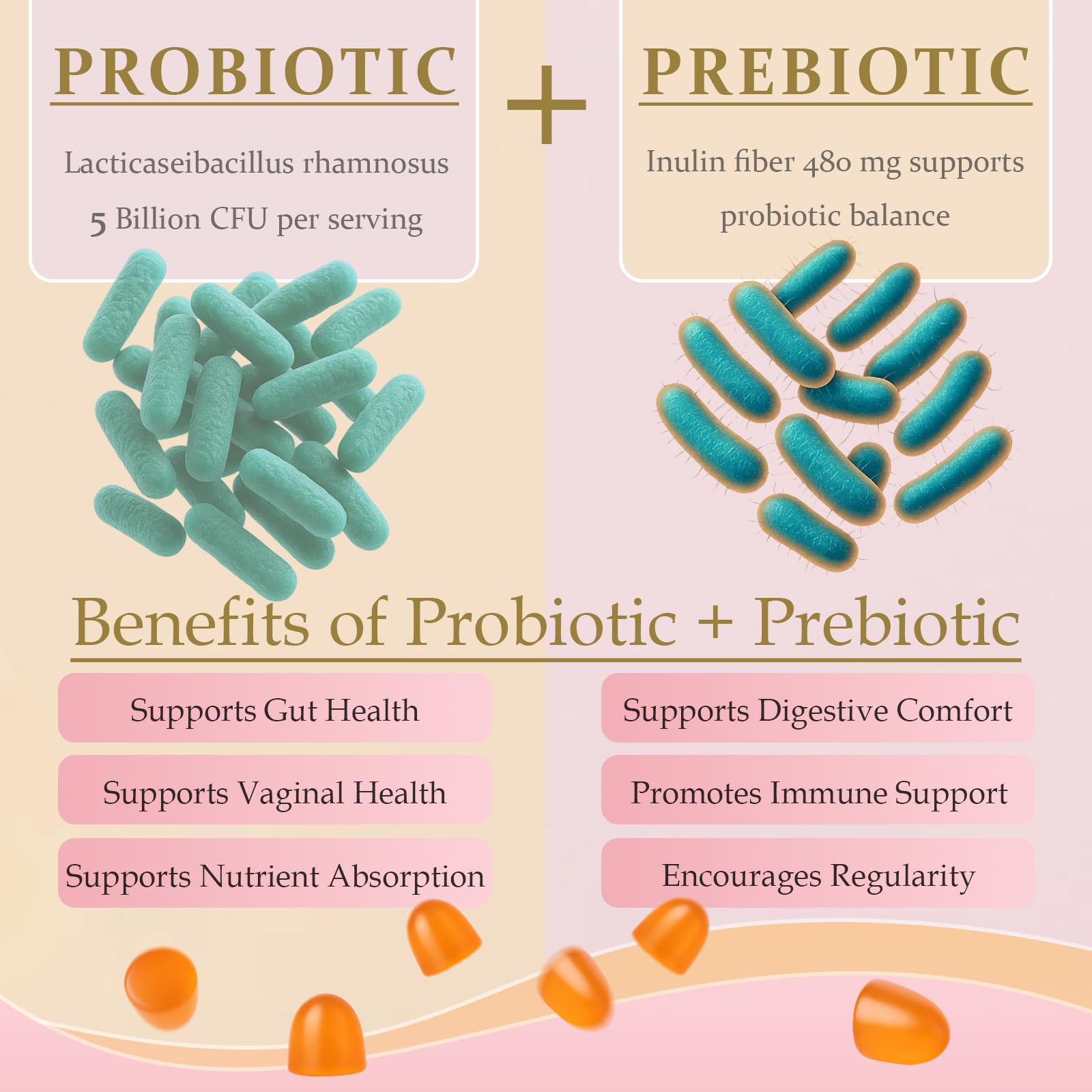 MATOP Premium Feminine Balance Gummies contain 5 Billion CFU probiotics for digestive support.