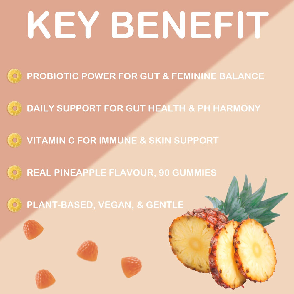 MATOP Premium Feminine Balance gummies close-up highlighting vegan formula.