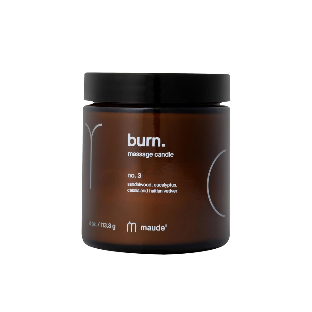 Maude Burn No. 3 jojoba oil candle melts to quick skin hydration after a relaxing bath.