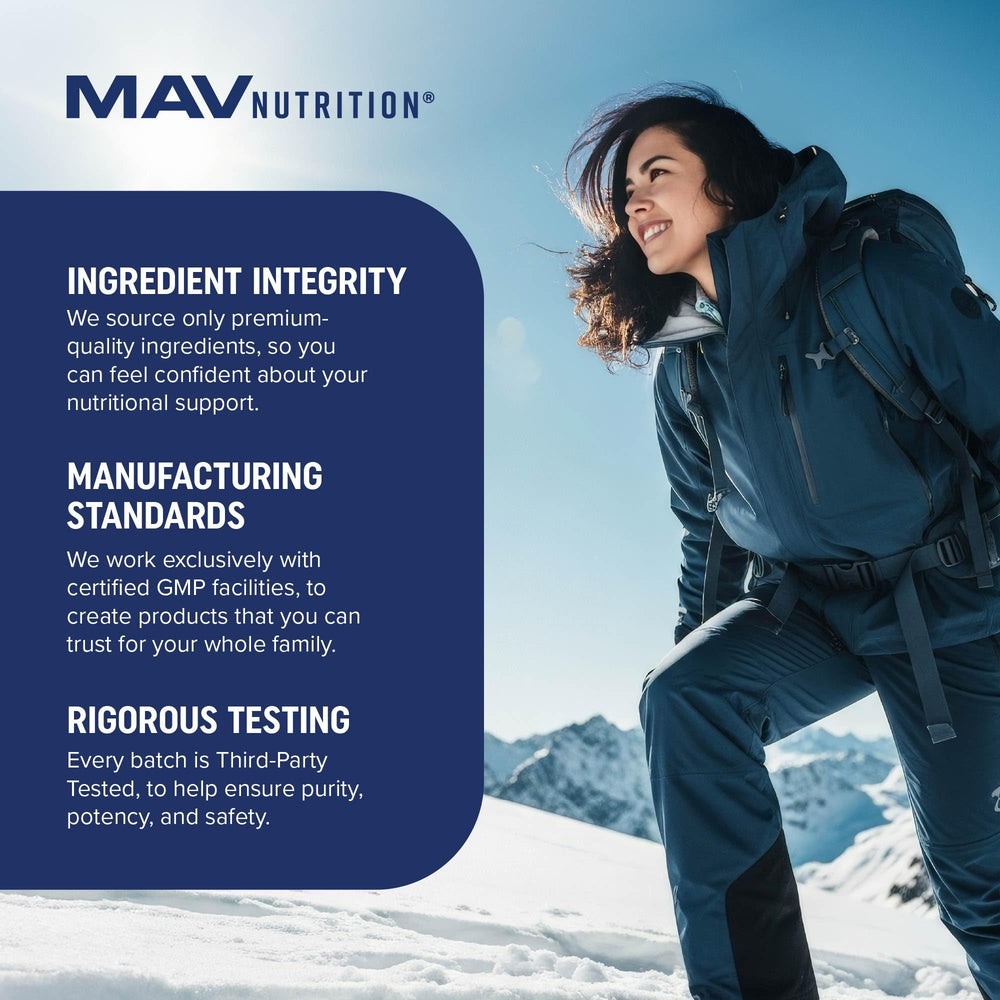 120-count bottle of MAV Nutrition triple-strength omega-3 softgels.