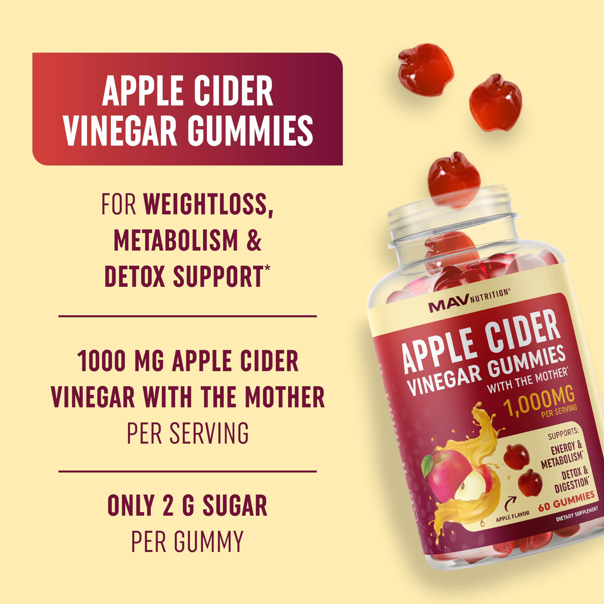 MAV NUTRITION ACV Gummies bottle back label shows ingredients and vegan gluten-free claim