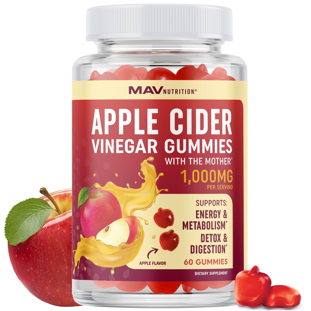 MAV NUTRITION ACV Gummies bottle front highlighting the product and 1000mg ACV per serving