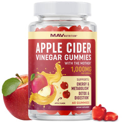 MAV NUTRITION ACV Gummies bottle front highlighting the product and 1000mg ACV per serving