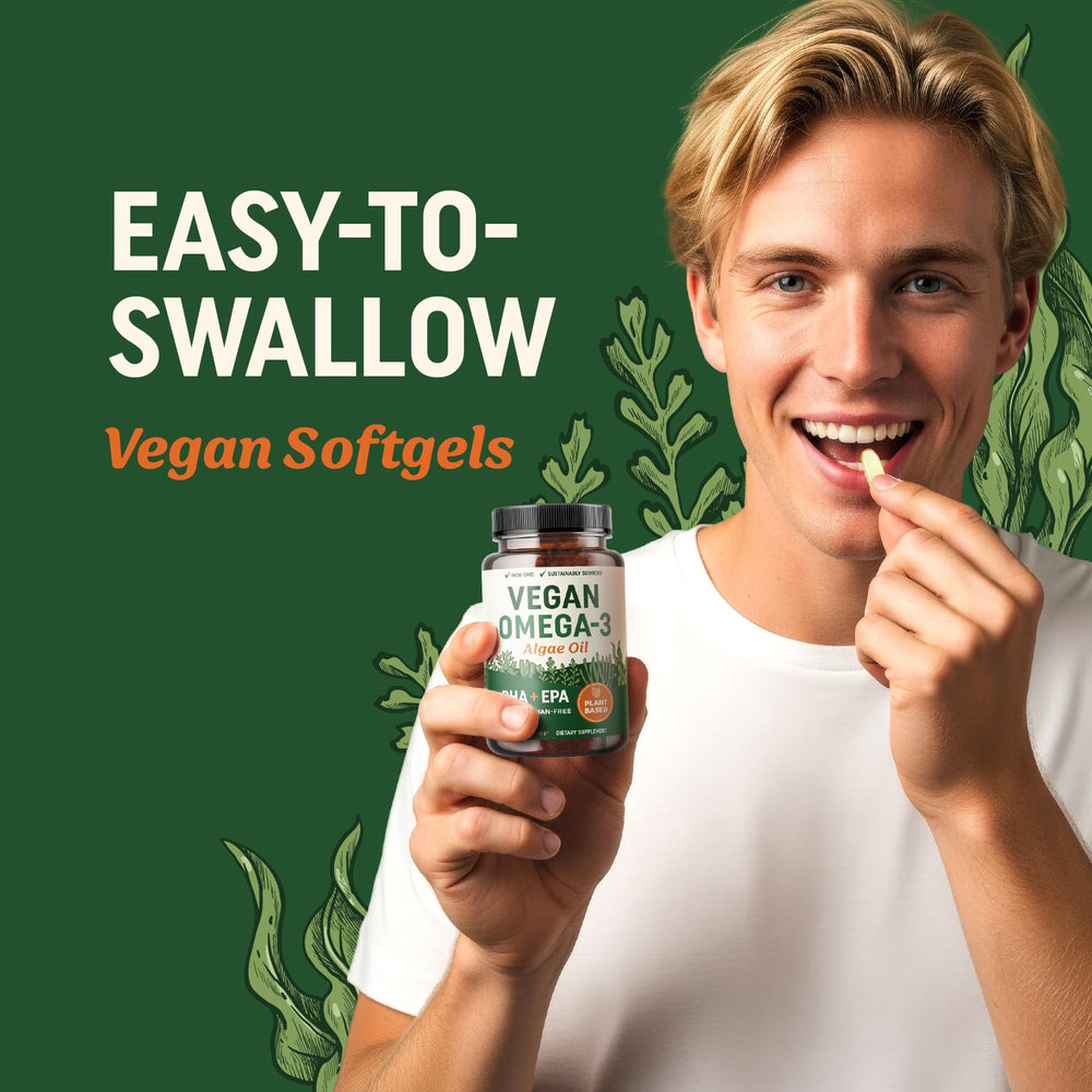 MAV Nutrition Algae Omega 3 eco-friendly algae icon on bottle.