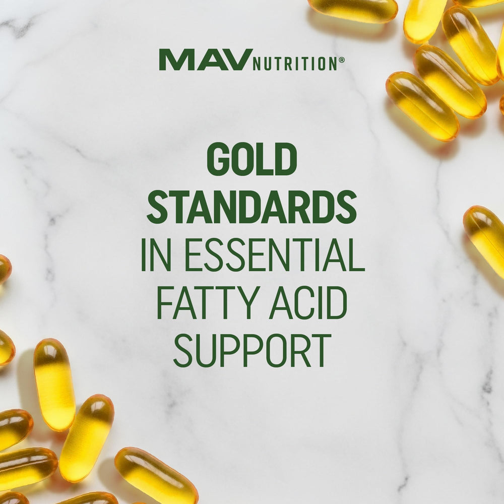 MAV Nutrition Algae Omega 3 vegan softgels for daily wellness.