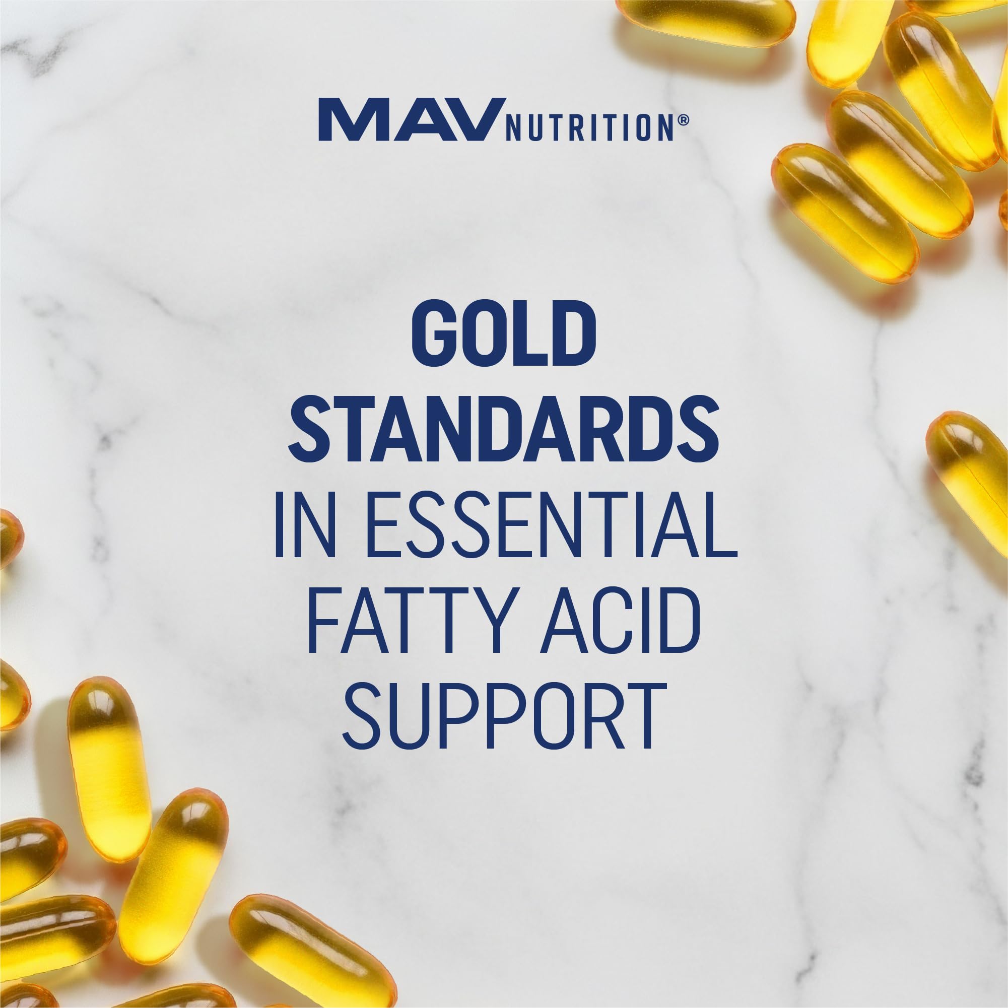 MAV Nutrition Citrus-flavored softgels for easy daily intake.