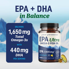 MAV Nutrition EPA Ultra lemon-flavored softgels for burpless intake.