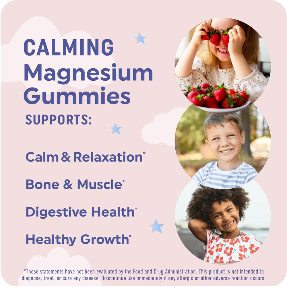 Gominas MAV NUTRITION magnesio para niños, envase colorido, útil para rutinas diarias.