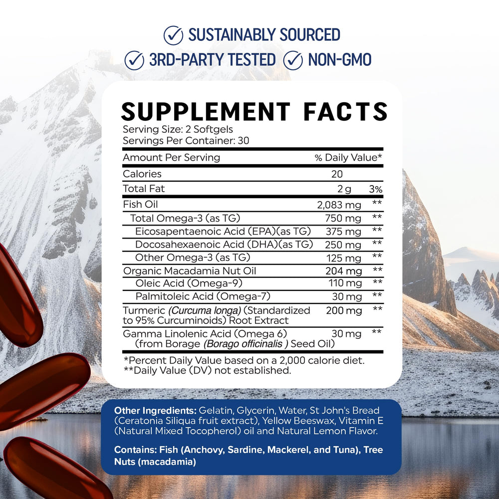 MAV Nutrition Omega-3-6-9 Turmeric bottle front clean labeling for health-conscious shoppers.