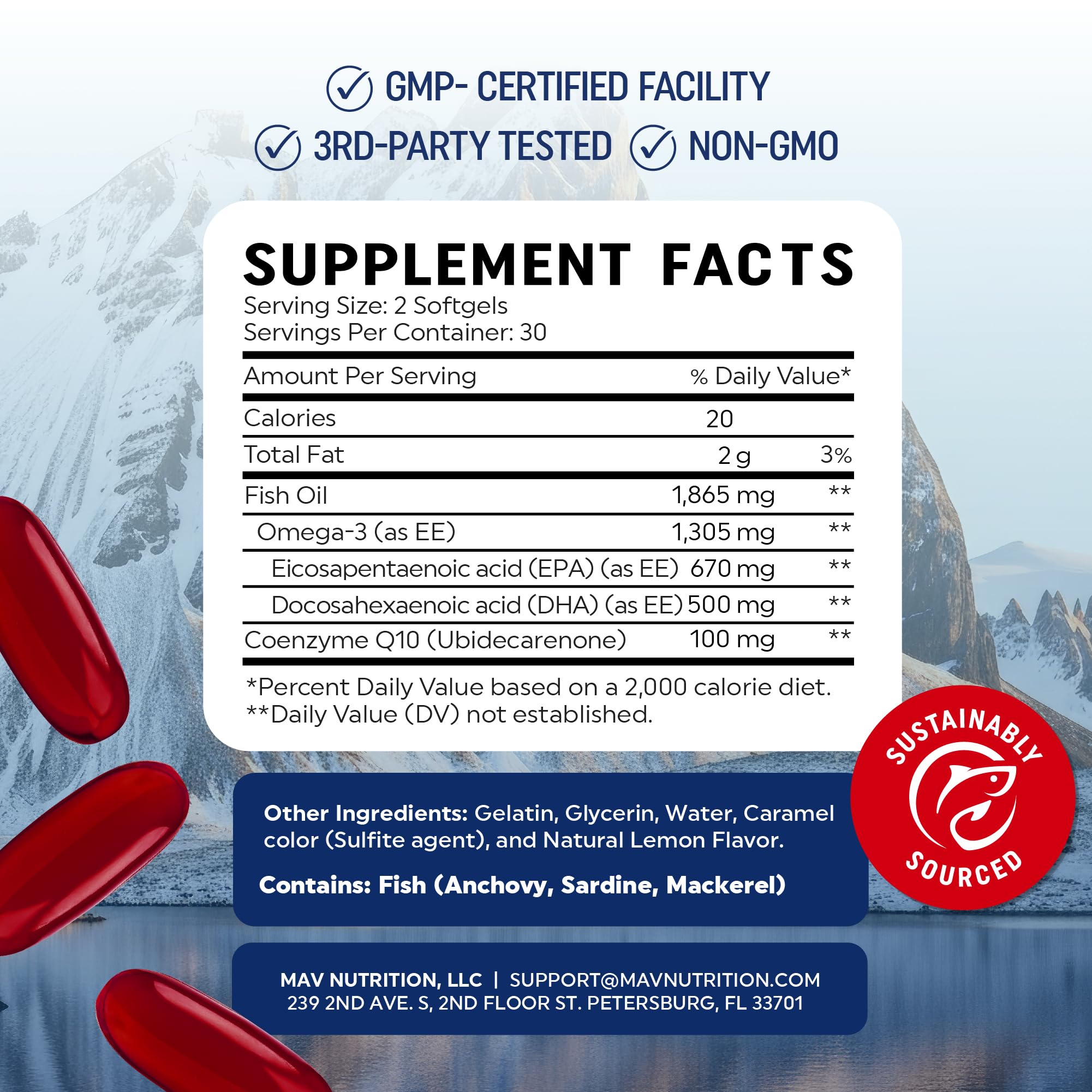 MAV Nutrition Omega3 CoQ10 sustainably sourced icon indicating responsible sourcing